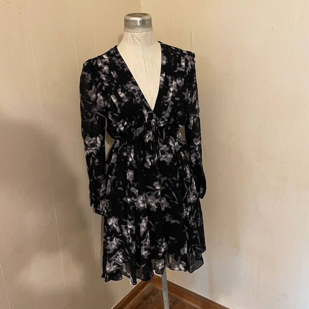 THE KOOPLES V-Neck Ruffle Empire MINI DRESS sz 1 US 4